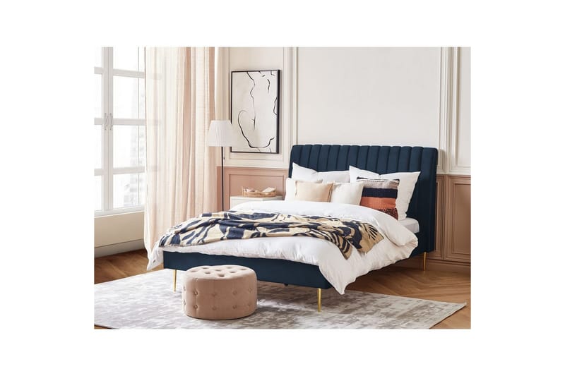 Sänky sälepohjalla Marville - Sininen, Kulta, Sininen, kulta, 140x200 cm - Huonekalut - Sänky - Sänkykehikot & sängynrungot