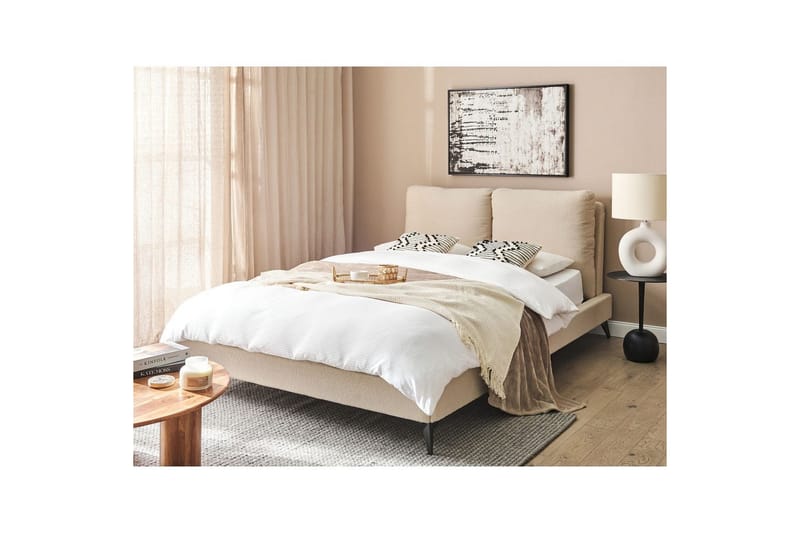Sänky sälepohjalla Melle - Beige/bouclé, Beige/Bouclé, 140x200 cm - Huonekalut - Sänky - Sänkykehikot & sängynrungot