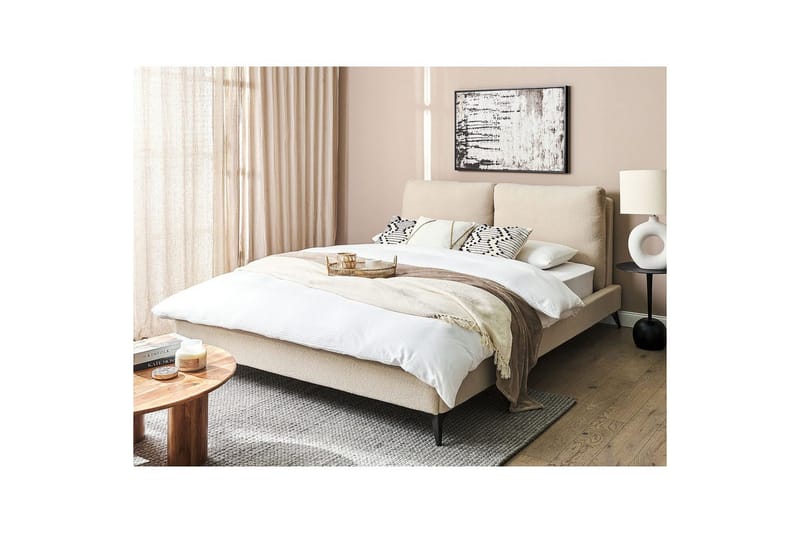 Sänky sälepohjalla Melle - Beige/bouclé, Beige/Bouclé, 160x200 cm - Huonekalut - Sänky - Sänkykehikot & sängynrungot
