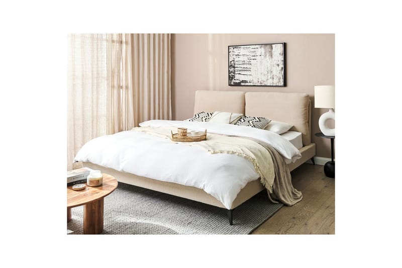 Sänky sälepohjalla Melle - Beige/bouclé, Beige/Bouclé, 180x200 cm - Huonekalut - Sänky - Sänkykehikot & sängynrungot