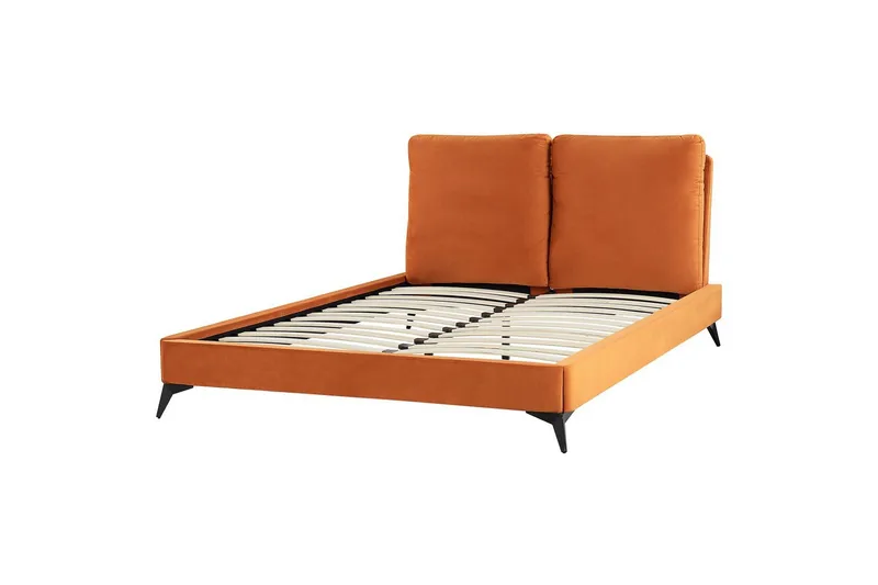 Sänky sälepohjalla Melle - Oranssi, musta/Sametti, Oranssi, musta/sametti, 140x200 cm - Huonekalut - Sänky - Sänkykehikot & sängynrungot