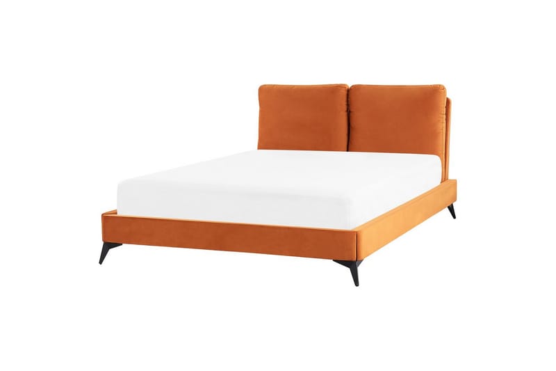 Sänky sälepohjalla Melle - Oranssi, musta/Sametti, Oranssi, musta/sametti, 140x200 cm - Huonekalut - Sänky - Sänkykehikot & sängynrungot