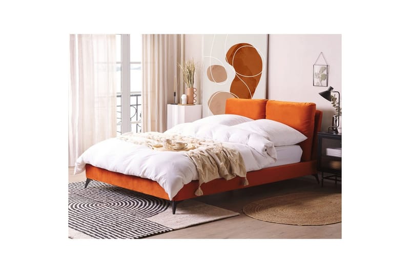 Sänky sälepohjalla Melle - Oranssi, musta/Sametti, Oranssi, musta/sametti, 140x200 cm - Huonekalut - Sänky - Sänkykehikot & sängynrungot