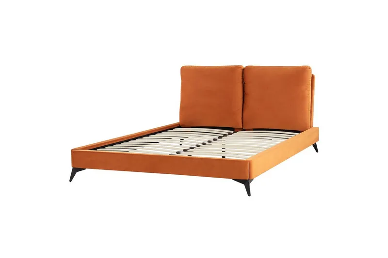 Sänky sälepohjalla Melle - Oranssi, musta/Sametti, Oranssi, musta/sametti, 160x200 cm - Huonekalut - Sänky - Sänkykehikot & sängynrungot