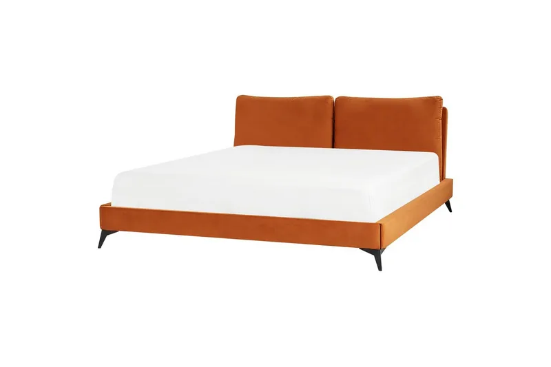 Sänky sälepohjalla Melle - Oranssi, musta/Sametti, Oranssi, musta/sametti, 180x200 cm - Huonekalut - Sänky - Sänkykehikot & sängynrungot