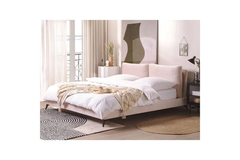 Sänky sälepohjalla Melle - Rosa, Musta/Sametti, Vaaleanpunainen, musta/sametti, 180x200 cm - Huonekalut - Sänky - Sänkykehikot & sängynrungot
