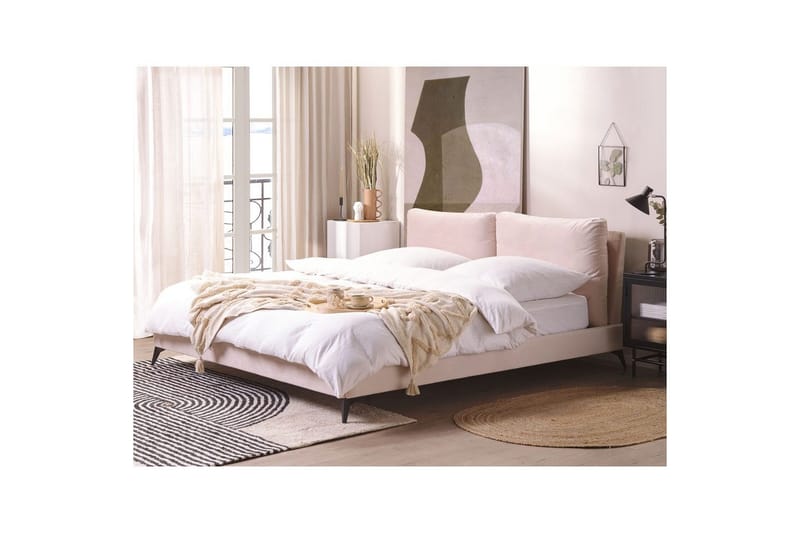 Sänky sälepohjalla Melle - Rosa, Musta/Sametti, Vaaleanpunainen, musta/sametti, 180x200 cm - Huonekalut - Sänky - Sänkykehikot & sängynrungot