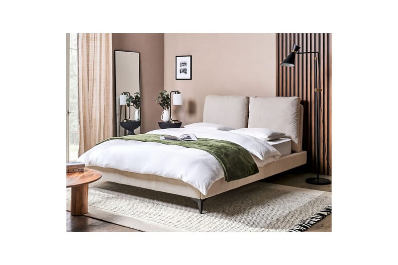 Sänky sälepohjalla Melle - Vaaleabeige/Manchester-kangas, Vaaleanbeige/Manchesterkangas, Vaaleanbeige/Manchesterkankaasta, Vaaleanbeige/Manchester-kangas, 140x200 cm - Huonekalut - Sänky - Sänkykehikot & sängynrungot