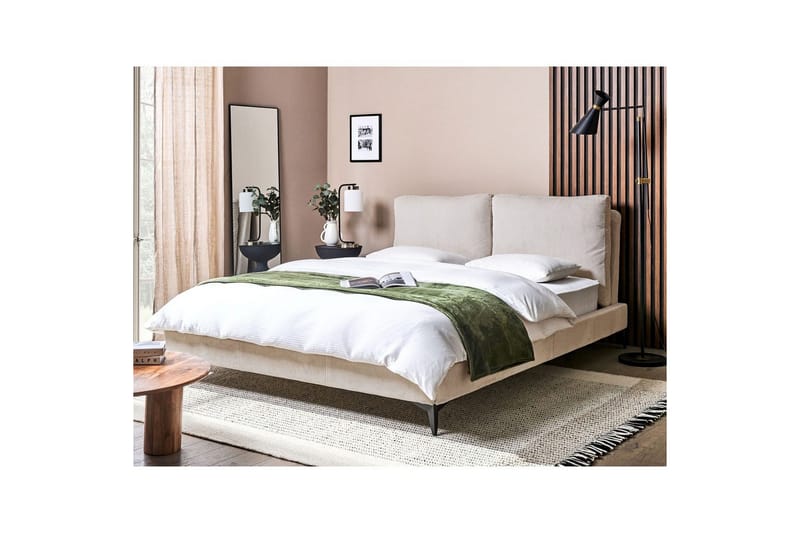 Sänky sälepohjalla Melle - Vaaleabeige/Manchester-kangas, Vaaleanbeige/Manchesterkangas, Vaaleanbeige/Manchesterkankaasta, Vaaleanbeige/Manchester-kangas, 160x200 cm - Huonekalut - Sänky - Sänkykehikot & sängynrungot