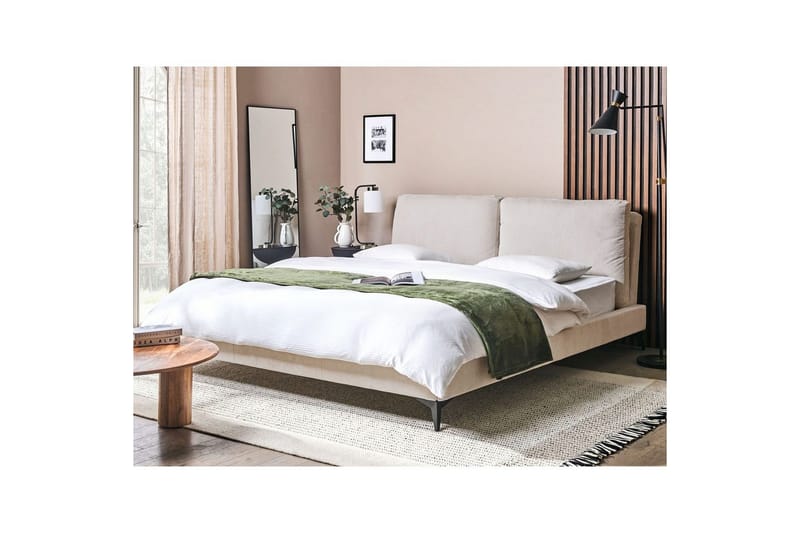 Sänky sälepohjalla Melle - Vaaleabeige/Manchester-kangas, Vaaleanbeige/Manchesterkangas, Vaaleanbeige/Manchesterkankaasta, Vaaleanbeige/Manchester-kangas, 180x200 cm - Huonekalut - Sänky - Sänkykehikot & sängynrungot