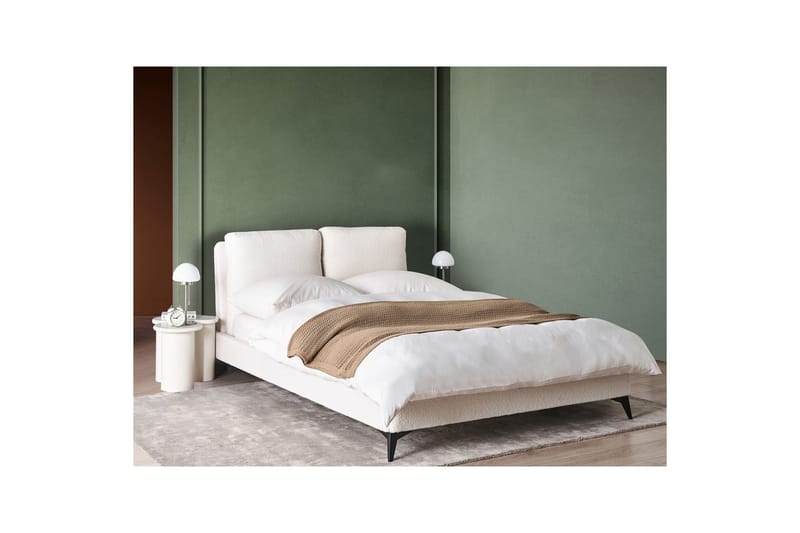 Sänky sälepohjalla Melle - Valkoinen, Musta/Bouclé, Valkoinen, musta/Bouclé-kangas, 140x200 cm - Huonekalut - Sänky - Sänkykehikot & sängynrungot