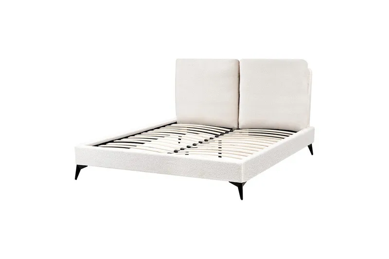 Sänky sälepohjalla Melle - Valkoinen, Musta/Bouclé, Valkoinen, musta/Bouclé-kangas, 140x200 cm - Huonekalut - Sänky - Sänkykehikot & sängynrungot