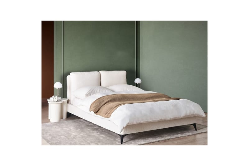 Sänky sälepohjalla Melle - Valkoinen, Musta/Bouclé, Valkoinen, musta/Bouclé-kangas, 140x200 cm - Huonekalut - Sänky - Sänkykehikot & sängynrungot