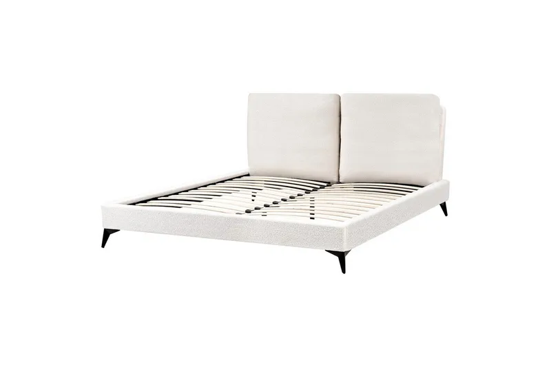 Sänky sälepohjalla Melle - Valkoinen, Musta/Bouclé, Valkoinen, musta/Bouclé-kangas, 160x200 cm - Huonekalut - Sänky - Sänkykehikot & sängynrungot