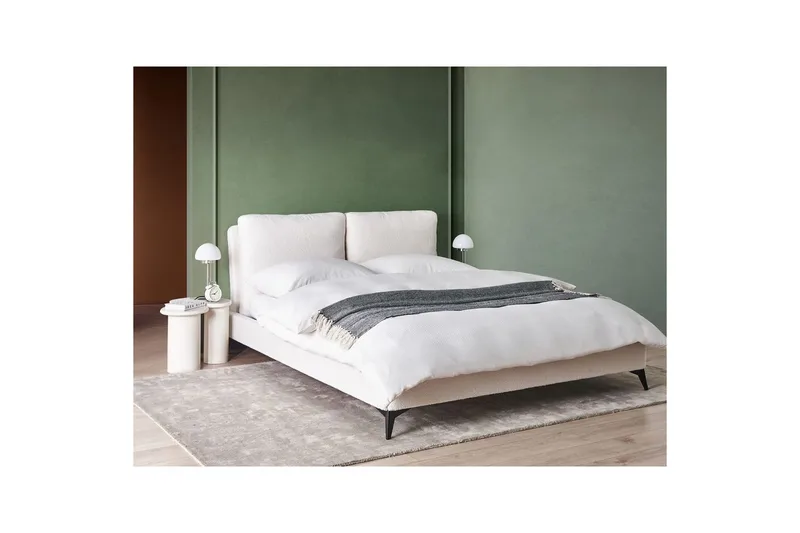 Sänky sälepohjalla Melle - Valkoinen, Musta/Bouclé, Valkoinen, musta/Bouclé-kangas, 160x200 cm - Huonekalut - Sänky - Sänkykehikot & sängynrungot