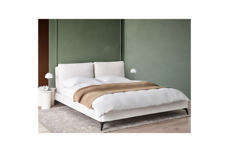Sänky sälepohjalla Melle - Valkoinen, Musta/Bouclé, Valkoinen, musta/Bouclé-kangas, 180x200 cm - Huonekalut - Sänky - Sänkykehikot & sängynrungot