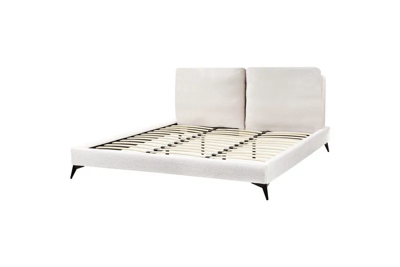 Sänky sälepohjalla Melle - Valkoinen, Musta/Bouclé, Valkoinen, musta/Bouclé-kangas, 180x200 cm - Huonekalut - Sänky - Sänkykehikot & sängynrungot