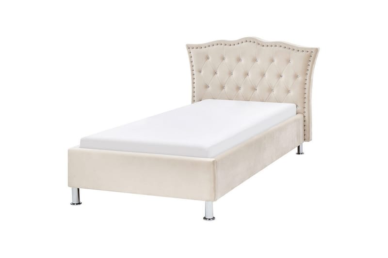 Sänky sälepohjalla Metz - Beige, Hopea/Sametti, 90x200 cm - Huonekalut - Sänky - Sänkykehikot & sängynrungot