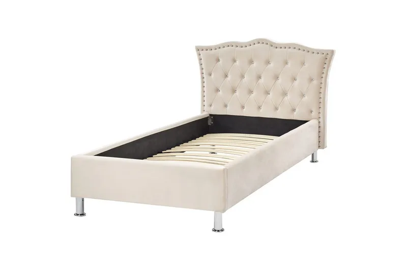 Sänky sälepohjalla Metz - Beige, Hopea/Sametti, 90x200 cm - Huonekalut - Sänky - Sänkykehikot & sängynrungot