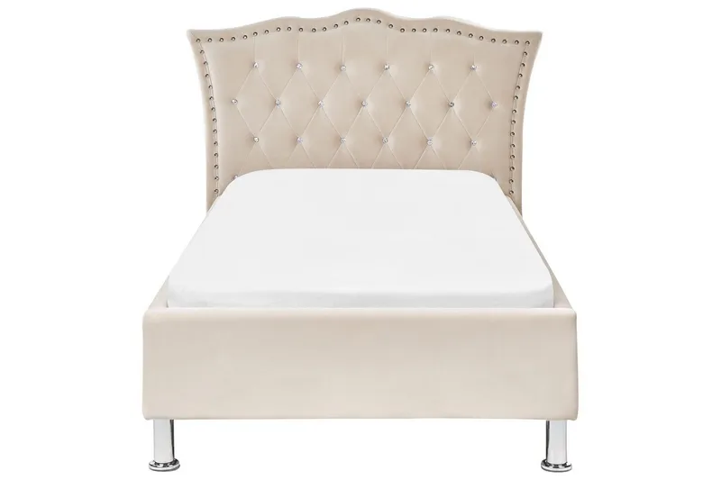 Sänky sälepohjalla Metz - Beige, Hopea/Sametti, 90x200 cm - Huonekalut - Sänky - Sänkykehikot & sängynrungot