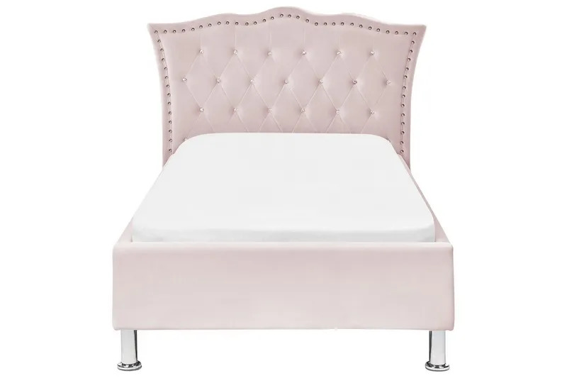 Sänky sälepohjalla Metz - Rosa, Hopea/Sametti, 90x200 cm - Huonekalut - Sänky - Sänkykehikot & sängynrungot