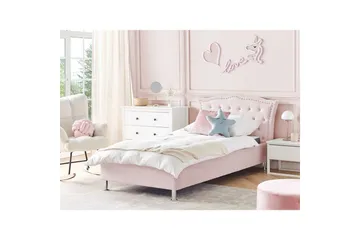 Sänky sälepohjalla Metz - Rosa, Hopea/Sametti, 90x200 cm - Huonekalut - Sänky - Sänkykehikot & sängynrungot