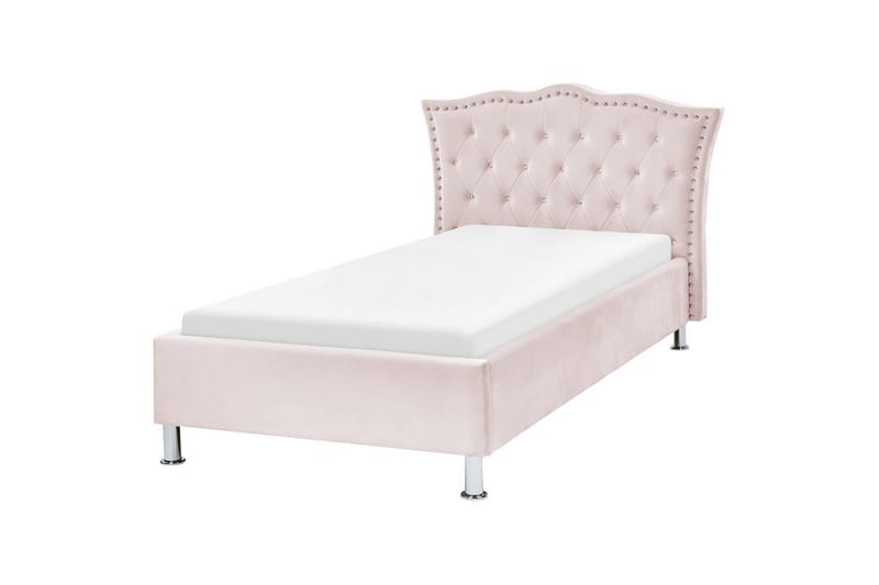 Sänky sälepohjalla Metz - Rosa, Hopea/Sametti, 90x200 cm - Huonekalut - Sänky - Sänkykehikot & sängynrungot