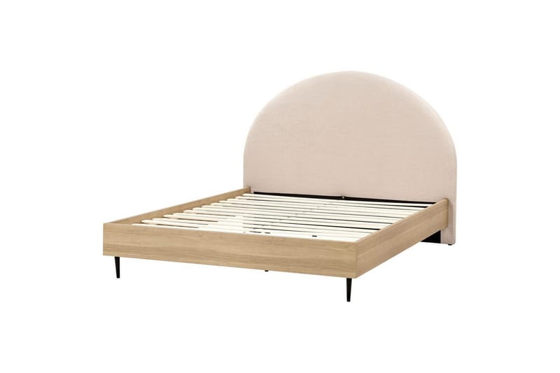 Sänky sälepohjalla Millay - Beige, vaalea puu, musta/Bouclé, 160x200 cm - Huonekalut - Sänky - Sänkykehikot & sängynrungot