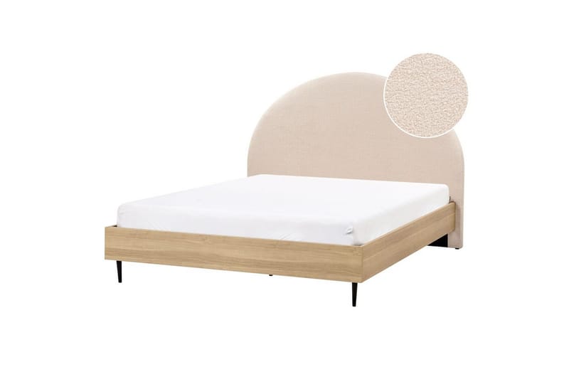 Sänky sälepohjalla Millay - Beige, vaalea puu, musta/Bouclé, 160x200 cm - Huonekalut - Sänky - Sänkykehikot & sängynrungot