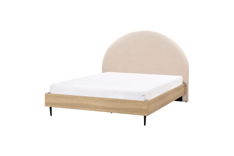 Sänky sälepohjalla Millay - Beige, vaalea puu, musta/Bouclé, 140x200 cm - Huonekalut - Sänky - Sänkykehikot & sängynrungot