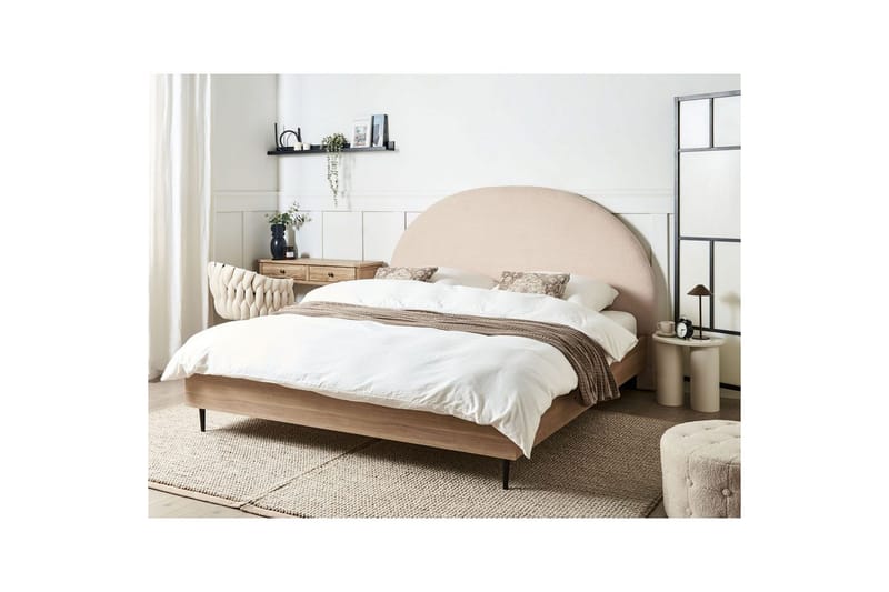 Sänky sälepohjalla Millay - Beige, vaalea puu, musta/Bouclé, 180x200 cm - Huonekalut - Sänky - Sänkykehikot & sängynrungot