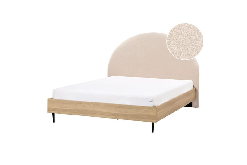 Sänky sälepohjalla Millay - Beige, vaalea puu, musta/Bouclé, 140x200 cm - Huonekalut - Sänky - Sänkykehikot & sängynrungot