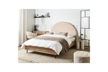 Sänky sälepohjalla Millay - Beige, vaalea puu, musta/Bouclé, 140x200 cm - Huonekalut - Sänky - Sänkykehikot & sängynrungot