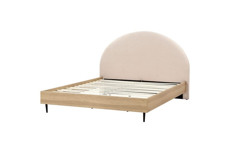 Sänky sälepohjalla Millay, Beige, vaalea puu, musta/Bouclé, 180x200 cm