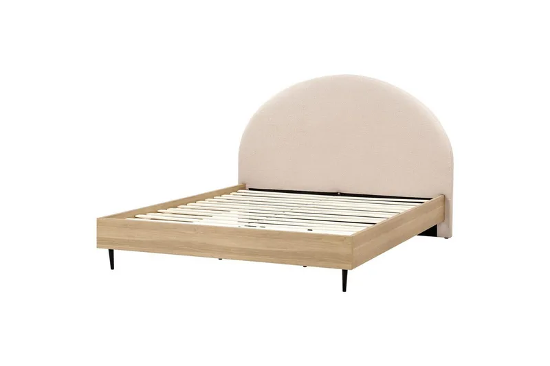 Sänky sälepohjalla Millay - Beige, vaalea puu, musta/Bouclé, 180x200 cm - Huonekalut - Sänky - Sänkykehikot & sängynrungot