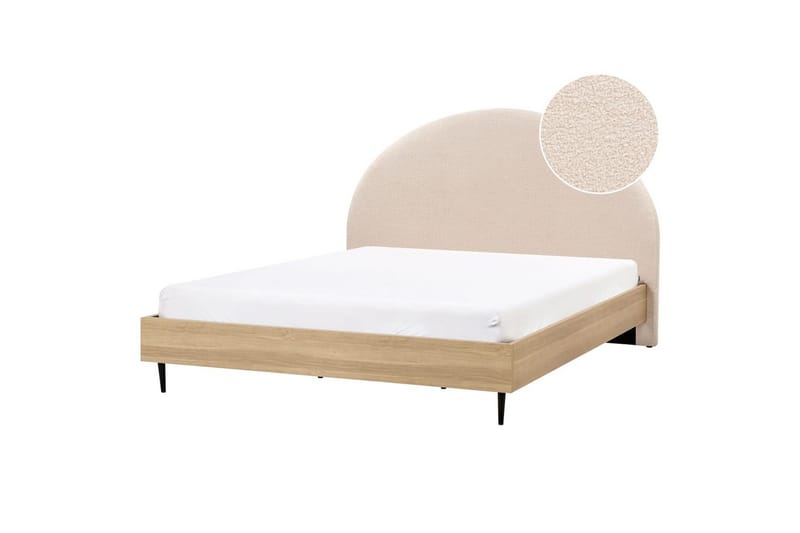 Sänky sälepohjalla Millay - Beige, vaalea puu, musta/Bouclé, 180x200 cm - Huonekalut - Sänky - Sänkykehikot & sängynrungot