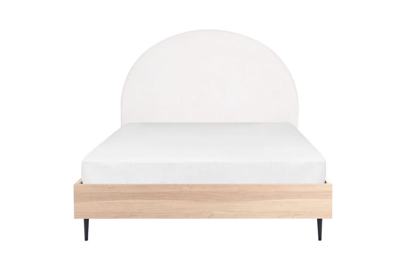 Sänky sälepohjalla Millay - Valkoinen, vaalea puu, musta/Polyesteri, Valkoinen, vaalea puu, musta/polyesteri, 140x200 cm - Huonekalut - Sänky - Sänkykehikot & sängynrungot