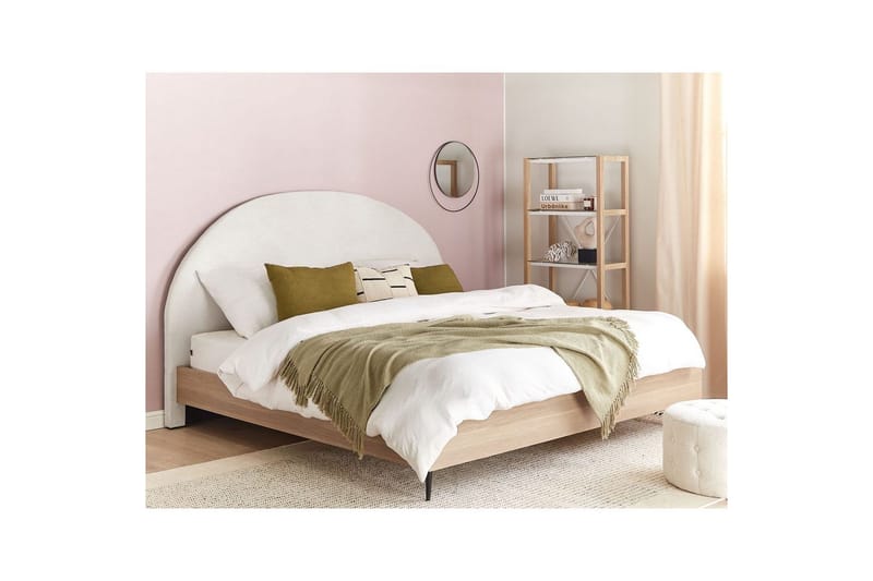 Sänky sälepohjalla Millay - Valkoinen, vaalea puu, musta/Polyesteri, Valkoinen, vaalea puu, musta/polyesteri, 180x200 cm - Huonekalut - Sänky - Sänkykehikot & sängynrungot