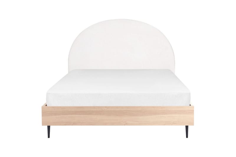 Sänky sälepohjalla Millay - Valkoinen, vaalea puu, musta/Polyesteri, Valkoinen, vaalea puu, musta/polyesteri, 160x200 cm - Huonekalut - Sänky - Sänkykehikot & sängynrungot