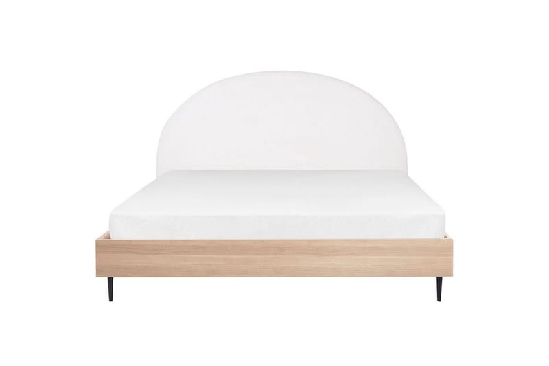 Sänky sälepohjalla Millay - Valkoinen, vaalea puu, musta/Polyesteri, Valkoinen, vaalea puu, musta/polyesteri, 180x200 cm - Huonekalut - Sänky - Sänkykehikot & sängynrungot