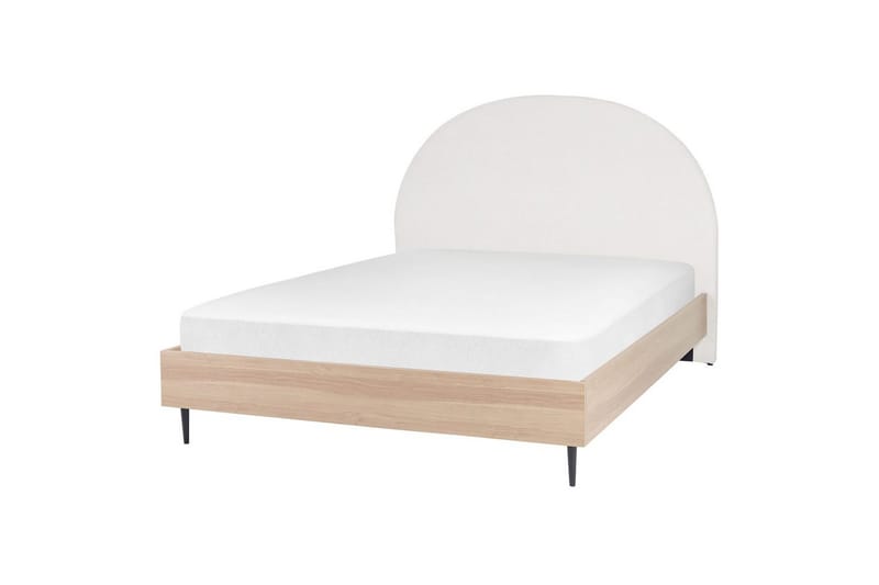 Sänky sälepohjalla Millay, Valkoinen, vaalea puu, musta/Polyesteri, Valkoinen, vaalea puu, musta/polyesteri, 160x200 cm