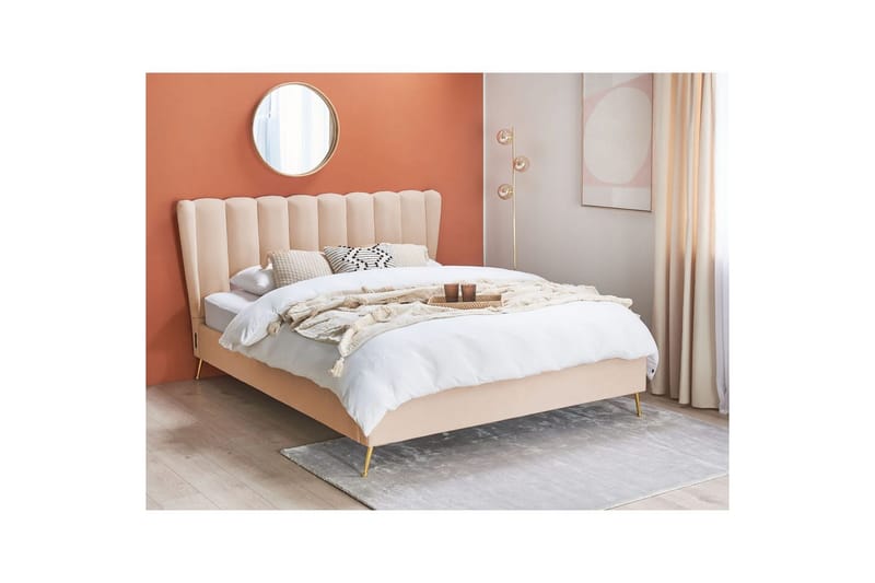 Sänky sälepohjalla Miribel - Beige, kulta, 160x200 cm - Huonekalut - Sänky - Sänkykehikot & sängynrungot