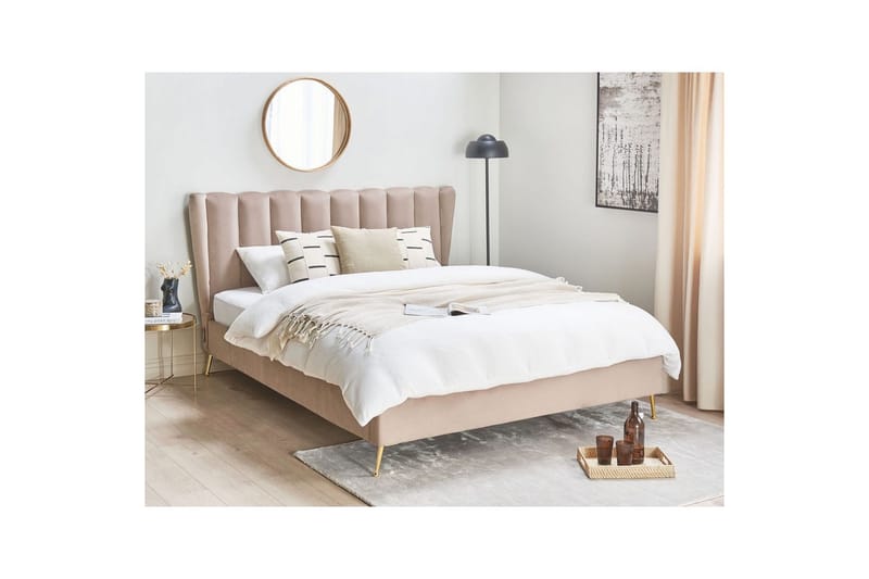 Sänky sälepohjalla Miribel - Taupe, kulta, 160x200 cm - Huonekalut - Sänky - Sänkykehikot & sängynrungot