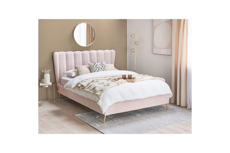 Sänky sälepohjalla Miribel - Vaaleanpunainen, kulta, 140x200 cm - Huonekalut - Sänky - Sänkykehikot & sängynrungot