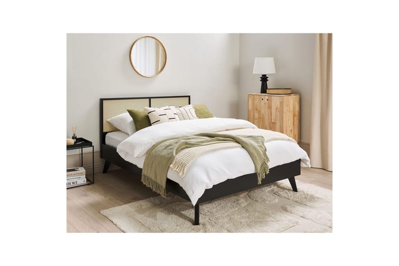 Sänky sälepohjalla Monpazier - Musta, vaalea puu, 140x200 cm - Huonekalut - Sänky - Sänkykehikot & sängynrungot