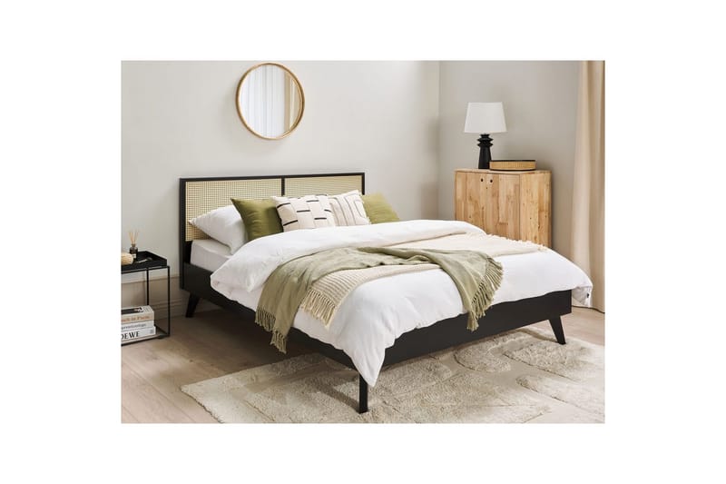 Sänky sälepohjalla Monpazier - Musta, vaalea puu, 160x200 cm - Huonekalut - Sänky - Sänkykehikot & sängynrungot