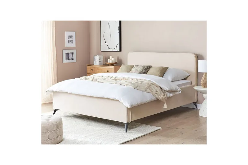 Sänky sälepohjalla Valognes - Vaaleanbeige, musta, Vaaleabeige, musta, 160x200 cm - Huonekalut - Sänky - Sänkykehikot & sängynrungot