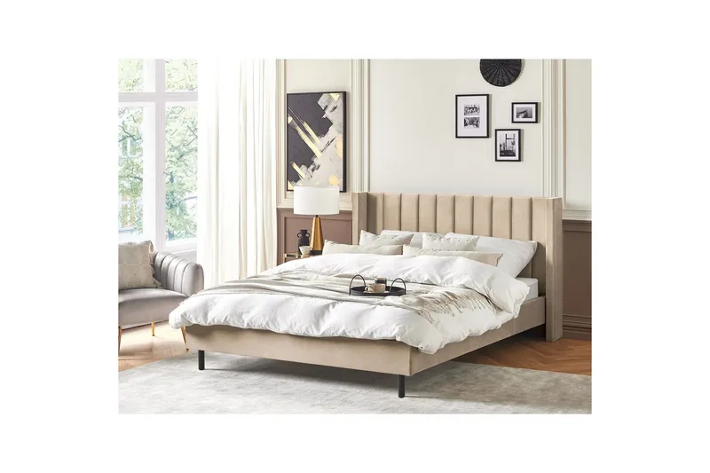 Sänky sälepohjalla Villette - Beige, musta, 180x200 cm - Huonekalut - Sänky - Sänkykehikot & sängynrungot