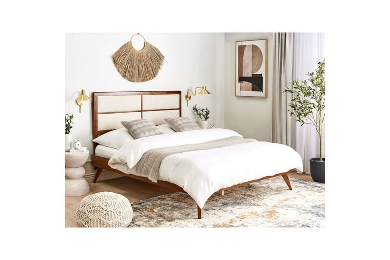 Sänky sälepohjalla Poissy - Tumma puu, beige, 160x200 cm - Huonekalut - Sänky - Sänkykehikot & sängynrungot