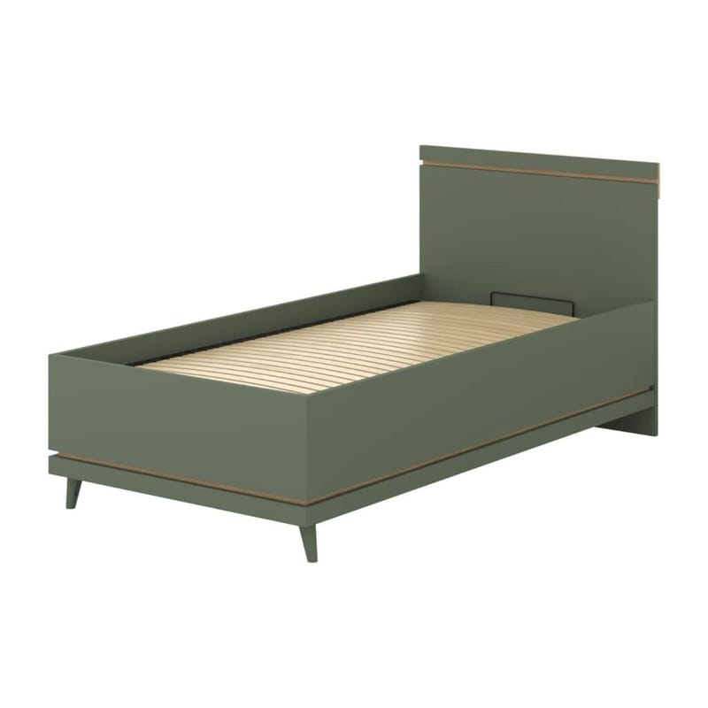 Sänky Scandi, ylösnostettava säilytystila, 100 cm, Hillitty vihreä - öljytty tammi